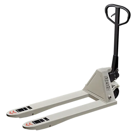 Hand pallet truck with hydraulic pump handle and twin forks