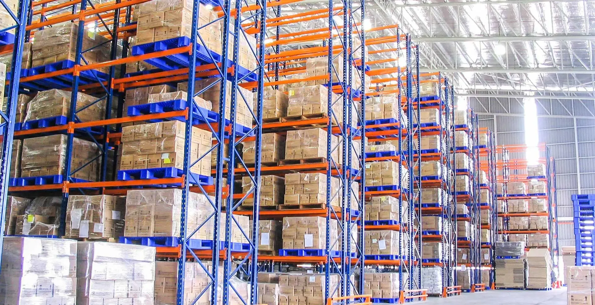 Loaded selective pallet racking aisles installed in a Sri Lankan warehouse