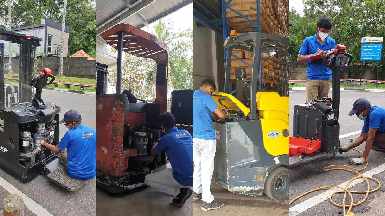 Technician servicing material handling equipment